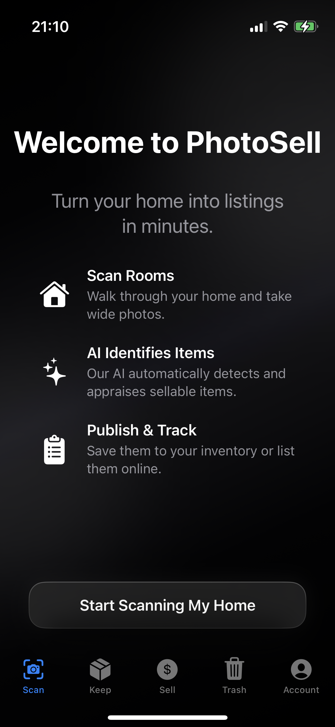 PhotoSell welcome screen