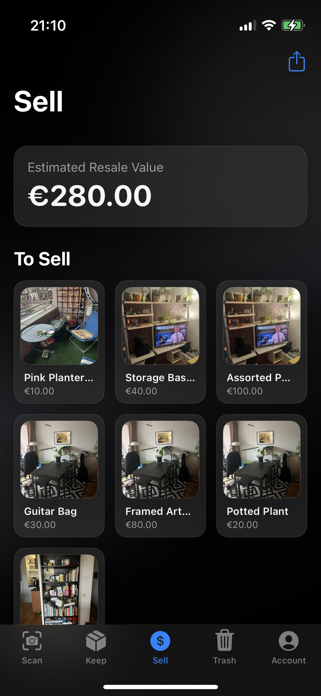 PhotoSell item capture screen