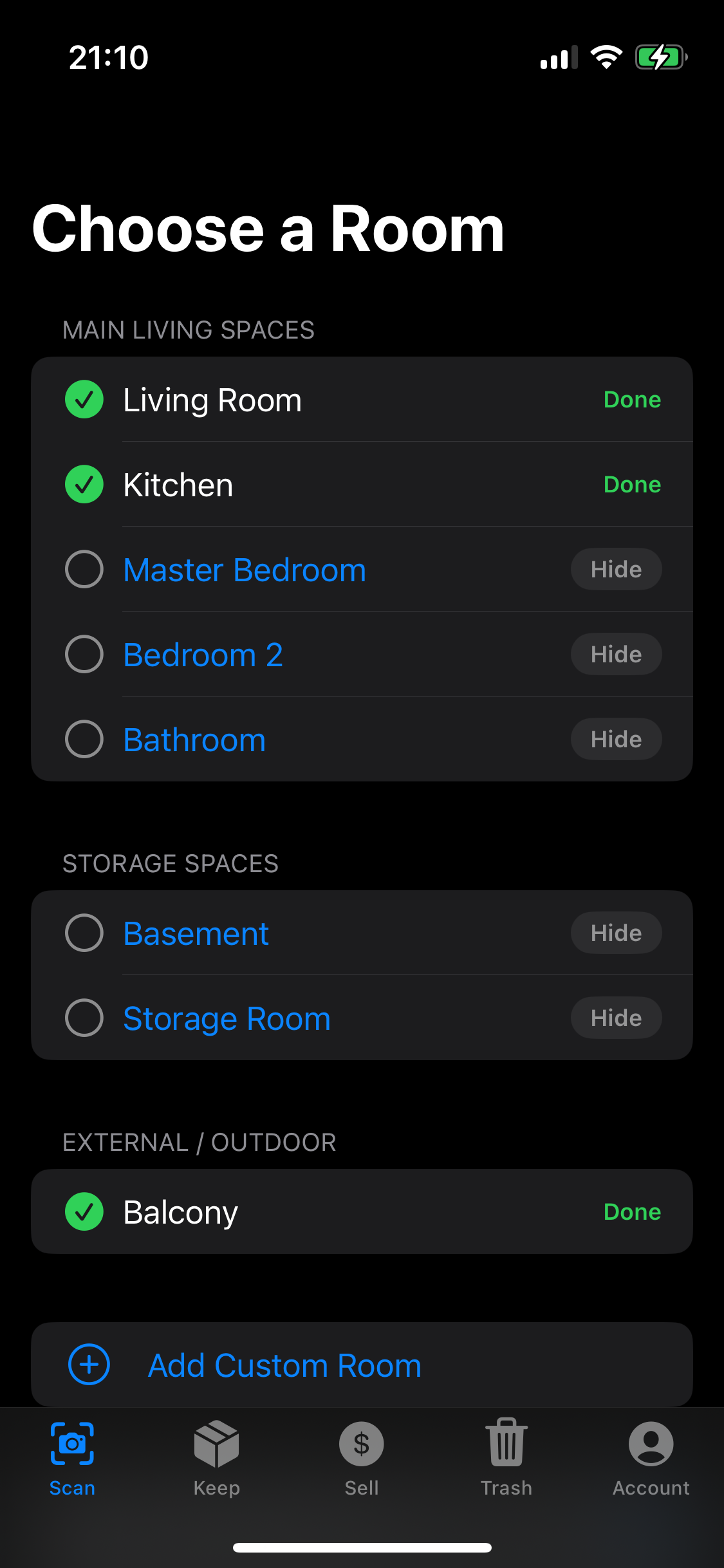 PhotoSell choose room checklist